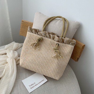 

Tailored Women Beach Print Drawstring Straw Bag Burlap Square Bag Beach Crossbody Bag