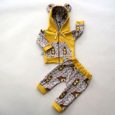 

Cute Newborn Baby Girl Boy Bear Zipper Coat Tops Long Pants Outfits Clothes
