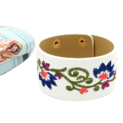 

Flower New Arrival Fashion Wide Leather Bracelets Women Cuff Bangle Jewelry Accessories