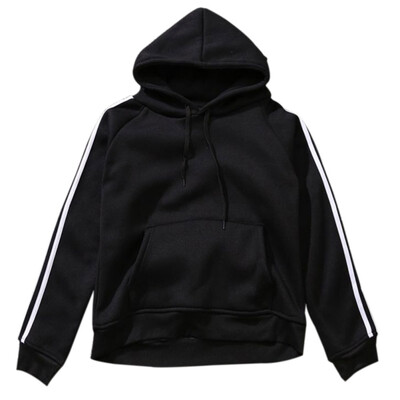 

Korean Adult Loose Plus Size Autumn Winter Hooded Cashmere College Style Stripe Long-sleeved Top