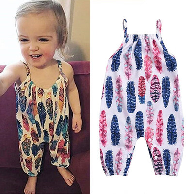 

Baby Girls Boys Rompers Girl Jumpsuit Cottons Suspender Sleeveless Feather Printed Onesie Baby Infant Toddler Clothes Outfits