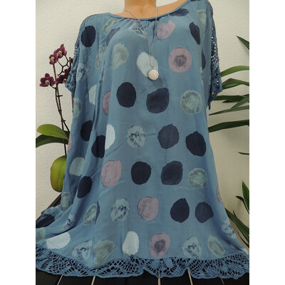 

Roseonmyhand Plus Size Women O-Neck Print Patchwork Hollow Out Short Sleeve Blouse Shirt Tops