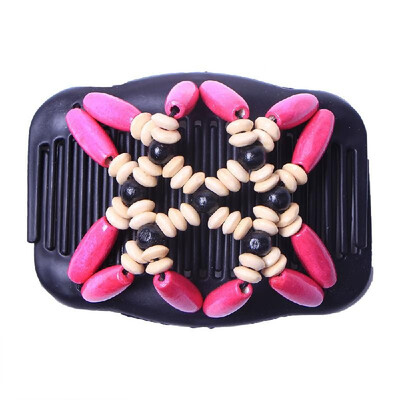 

Retro Wooden Beads Magic Hair Comb Double Row Hairpin Insert Women Hairstyle Clip