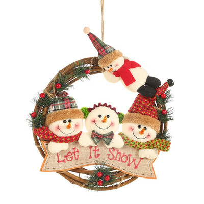 

New Christmas Decorations Old Man Snowman Elk Rattan Circle Pendant Small Work Rattan Wreath Ornament