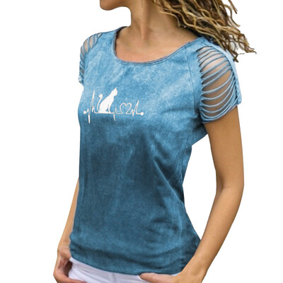 

Starmoon Womens Sexy O-Neck Printing Cut Out Crop Short Sleeve T-Shirt Tops