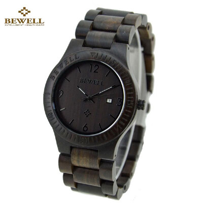 

BEWELL High-quality Brand Fashion Wood Quartz Watch Water-resistant Luminous Men Women Ebony Wooden Casual Wristwatch with Calenda