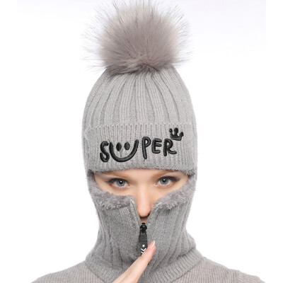 

Tailored Fashion Women Cycling Cap Scarf Siamese Winter Warm Ski Hat Thickened Knitted