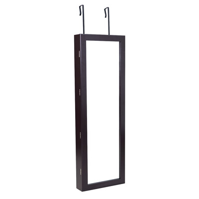 

Lockable Wall Mount Mirrored Jewelry Cabinet with LED Lights-Brown