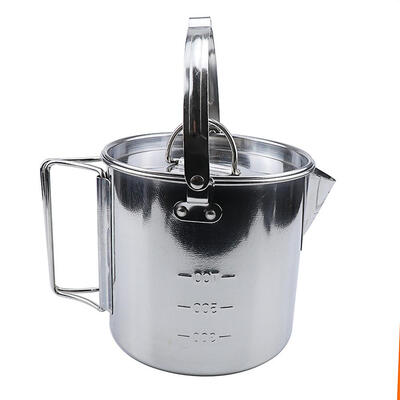 

Portable Stainless Steel Water Cup Hanging Pot with Lid Foldable Handle