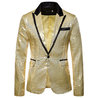 

Luxury Mens Sequin Suit Coat Casual Slim Formal One Button Blazer Jacket Tops