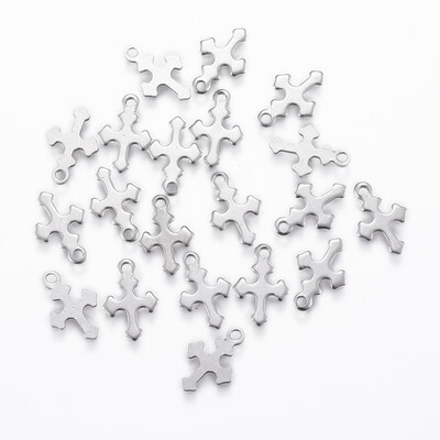 

304 Stainless Steel Charms Cross Stainless Steel Color 12x8x08mm Hole 1mm