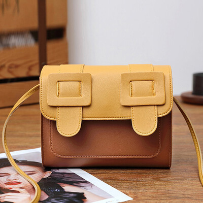 

2019 Quality Women Leather Flap Handbags Fashion Color Blocks Mini Messenger Bags Hasp Shoulder Bag Female Summer Crossbody Bags