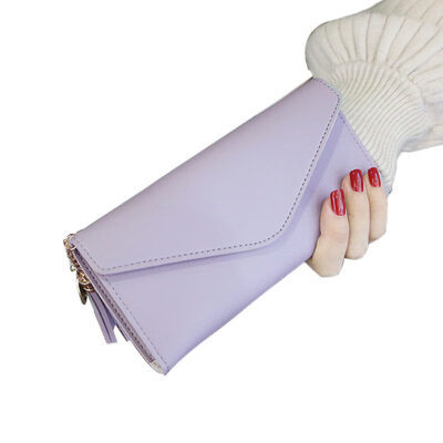 

Solid Color Faux Leather Women Long Purse Card Cash Holder Envelope Clutch Bag