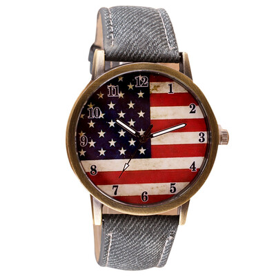 

〖Follure〗American Flag pattern Leather Band Analog Quartz Vogue Wrist Watches BK