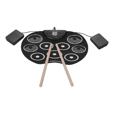 

Portable Size Roll-Up Drum Set Electronic Drum Kit 9 Silicon Drum Pads USBBattery Powered with Drumsticks Foot Pedals for Childr