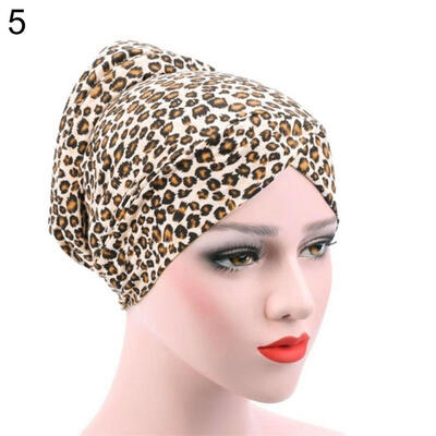 

Women\s Leopard Muslim Stretch Turban Hat Chemo Cap Hair Loss Head Scarf Hijab