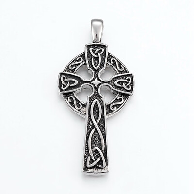 

304 Stainless Steel Big Pendants Cross Antique Silver 64x30x7mm Hole 4x7mm