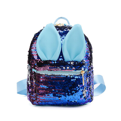 

New Fashion Rabbit Ears Sequin Backpack Leather Sequin Cute Backpack Kids Children Cartoon Shoulder Bag Women Girl Mini Backpack