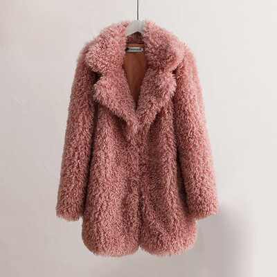 

Toponeto Fashion Women Circle Wool Loose Long Sleeve Turn-Down Collar Warm Plush Coat