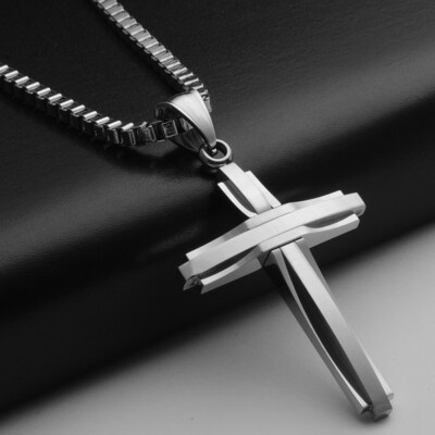 

Men\s Titanium Steel Fashion Cross Pendant Chain Necklace Hip-Hop Jewelry Gift