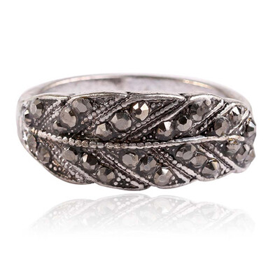 

Fashion Women Accessories New Fashion Retro Antique Silver Color Leaf Black crystal Ring For Women