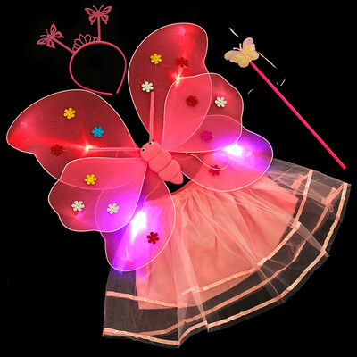 

Dome recalls Halloween costume childrens female Halloween props costumes to play out the costume show clothes butterfly wings elf flower fairy princess skirt 4 piece set pink