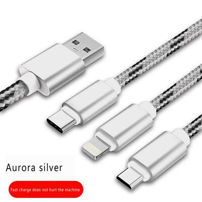 

Universal 3-in-1 USB To Micro USB Lightning Type-C Charging Cable Braided Data Line Cord For IPhone Android Phones