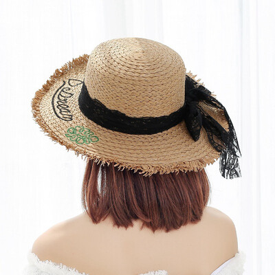 

Womens spring&summer fresh lace strap Sun Hat Flash Flat Hat Korean version of large brim Beach Hat wholesale