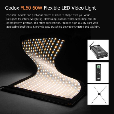 

Godox FL60 60W Flexible LED Video Light 3300-5600K Bi-color Foldable Cloth Light with Controller Remote Control X-shaped Suppo