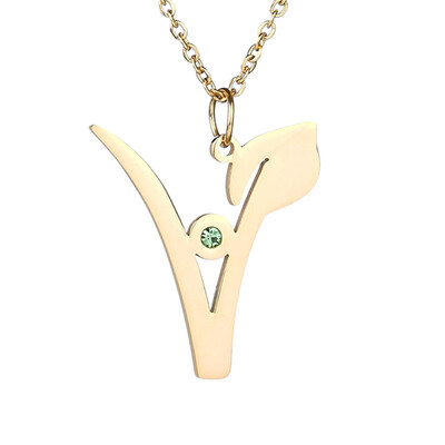 

Vegetarian Symbol Necklace Stainless Steel Green Stone Vegan Pendant Necklace For Vegetarian Jewelry