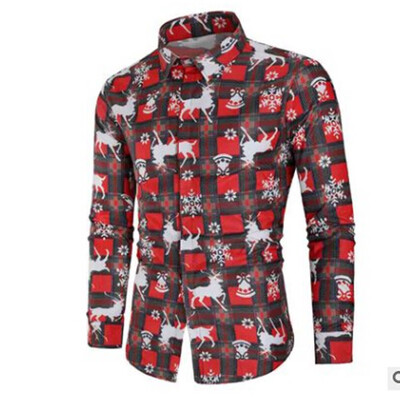 

Christmas Mens Button Up Casual Shirts Slim Fit Long Sleeve Dress Shirts Tops