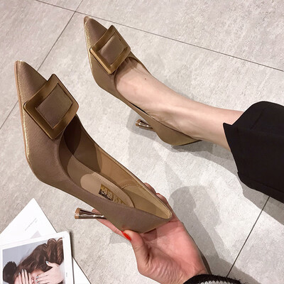 High heels women follow the 2019 spring new online celebrity sexy shoes French girls 100 sharp spring single shoes
