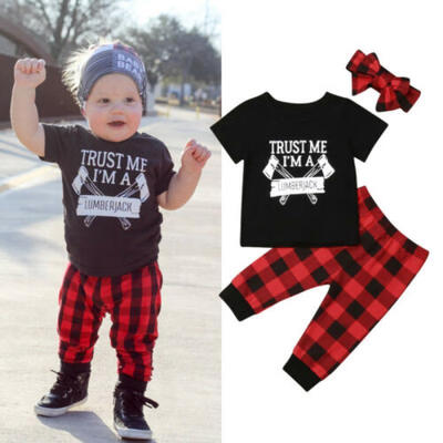 

UK Stock Newborn Baby Boy Girl Outfit T-shirt TopsLong Pants Clothes Set Summer