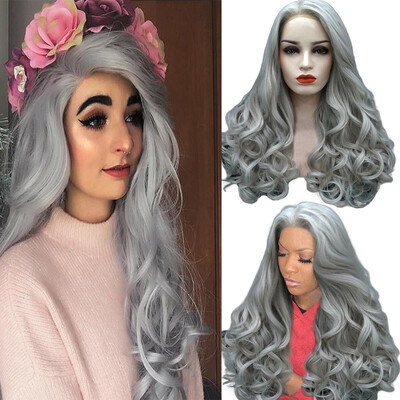 

〖Follure〗Sexy Gradient Gray Party Wigs Long Curly Hair Mixed Colors Synthetic Wig