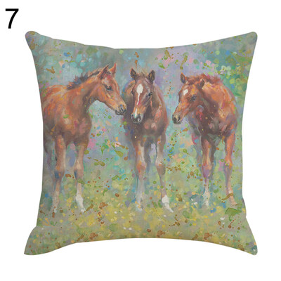 

Realistic Horse Print Cotton Linen Square Cushion Cover Home Decor Pillow Case