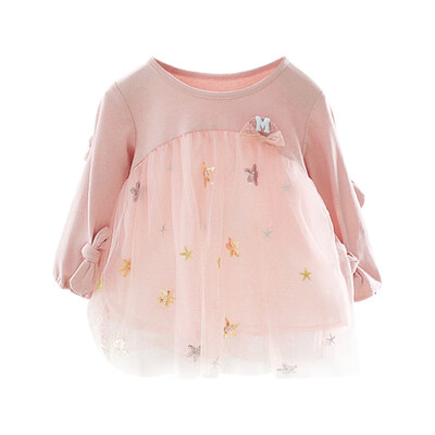 

Baby Girl Dress 0-3T New Autumn Princess Style Mesh Stitching Toddler Girls Dress Fashion Trend Five-pointed Star Bow Dress