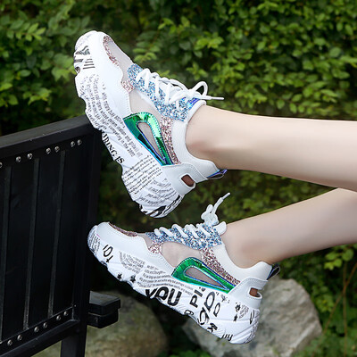 

Hollow newspaper old shoes women 2019 summer new ins net red mesh breathable wild white sports shoes