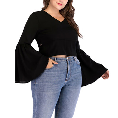 

Women Autumn Fashion Casual V-neck Long Sleeve Solid Color T-shirt
