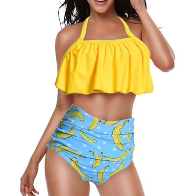 

Saidsome Women Two Piece Plus Size Sexy Backless Halter Floral Printed Swimwear Set