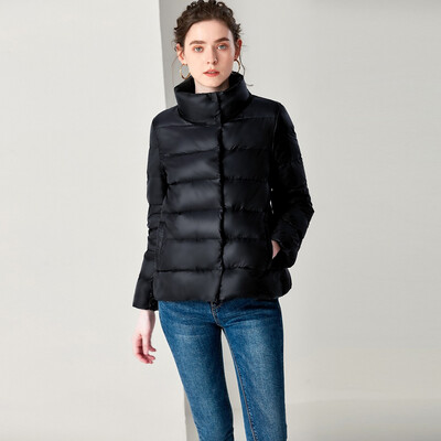 

Roseonmyhand Womens Casual Stand Light Coat Solid Color Short Button Pocket Down Jackets