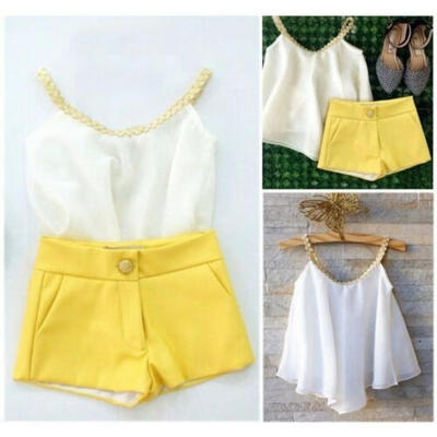 

UK STOCK Toddler Kids Girl Summer Chiffon Tops Shirt Shorts Outfits Set Clothes