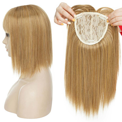 

Long Straight Hair Topper With Thin Air Bangs Clip In Hair Middle Part Synthetic Hairpiece For Women