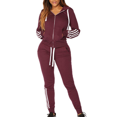 

Roseonmyhand Fashion Women Casual Stripe Zipper Long Sleeve Pullove Sport TopsLong Pants Set