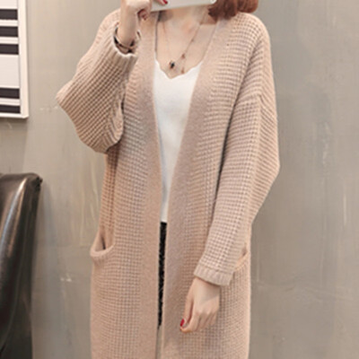 

2018 autumn&winter new sweater jacket womens sweater Korean version of the loose in the long cardigan pure color