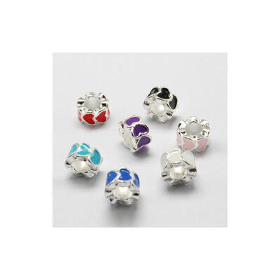 

Silver Alloy Enamel European Beads Large Hole Beads Column with Heart Mixed Color 10x6mm Hole 5mm