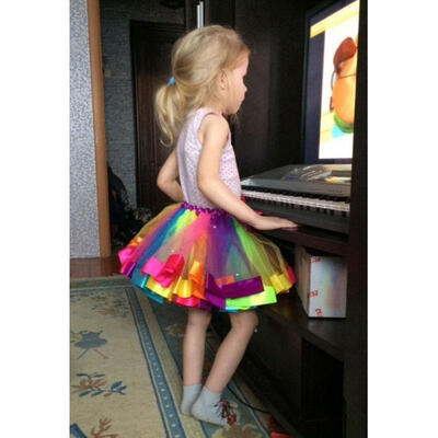 

Kids Lovely Handmade Colorful Tutu Skirt Girls Rainbow Tulle Tutu Mini Dress