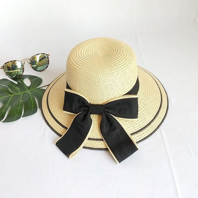 

Hat Female Korean Straw hat Beach hat Summer outing Sunscreen Sunshade hat Holiday Seaside Big bow Big Brim Hat