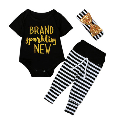 

Newborn Baby Girls Clothes Tops Romper Pants Leggings Headband Outfits 3PCS Set