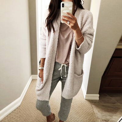 

Toponeto Women Casual Sweatshirt Solid Winter Warm Wool Pockets Cardigan Coat Outwear