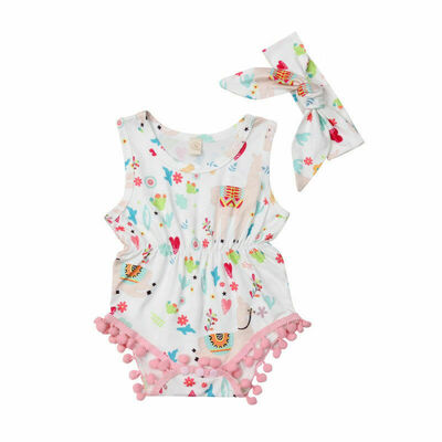 

Cartoon Llama Rompers Newborn Baby Girls Jumpsuit Outfits Clothes